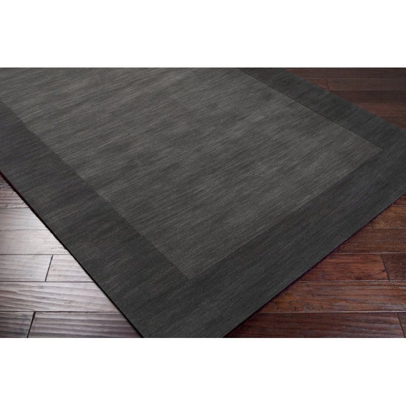Handmade Tufted Black Wool Rectangular 8' x 10' Easy Care Rug