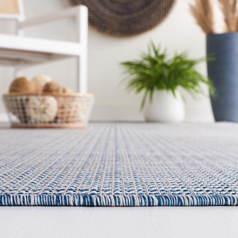 Navy Square Tufted Synthetic 77" Indoor/Outdoor Area Rug