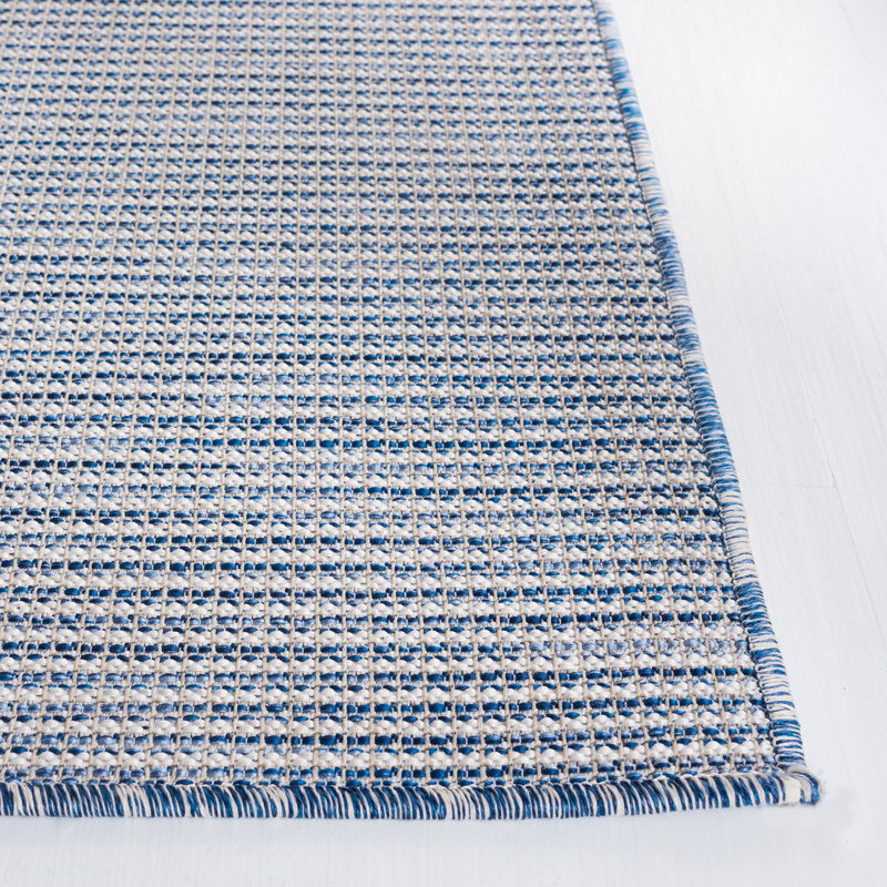 Navy Square Tufted Synthetic 77" Indoor/Outdoor Area Rug