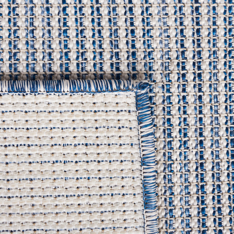 Navy Square Tufted Synthetic 77" Indoor/Outdoor Area Rug
