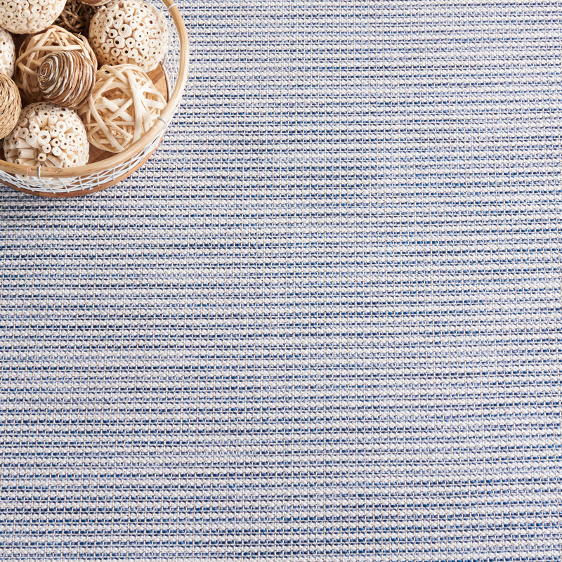 Navy Square Tufted Synthetic 77" Indoor/Outdoor Area Rug