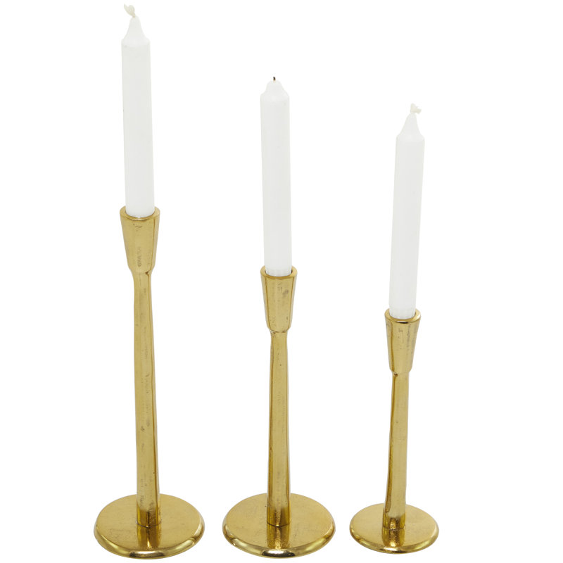 Gold Aluminum Taper Candle Holder Set of 3