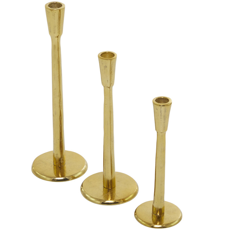Gold Aluminum Taper Candle Holder Set of 3