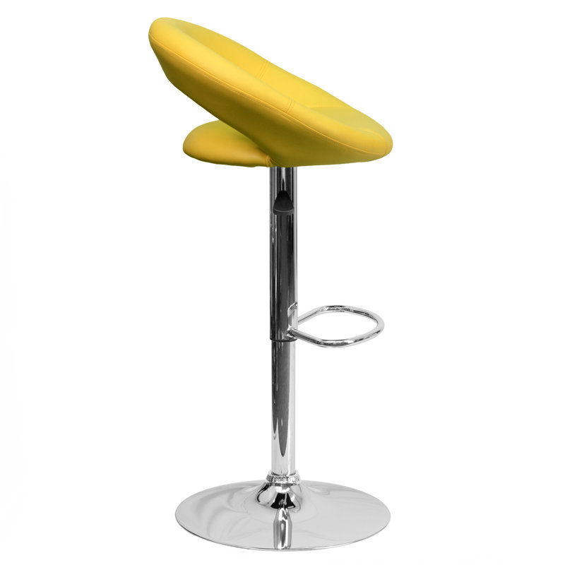 Yellow Vinyl Adjustable Swivel Bar Stool with Chrome Base