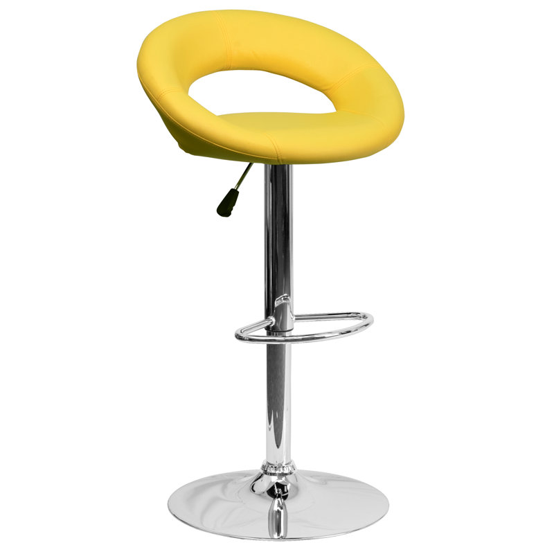 Yellow Vinyl Adjustable Swivel Bar Stool with Chrome Base