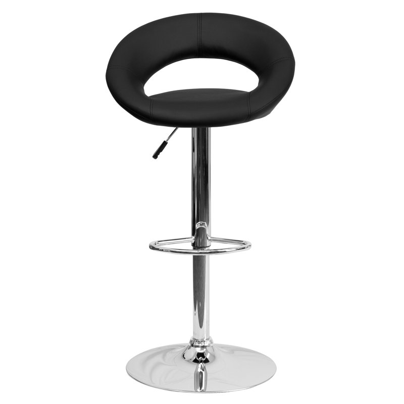 Orbit-Back Swivel Adjustable Stool in Black Vinyl with Chrome Base
