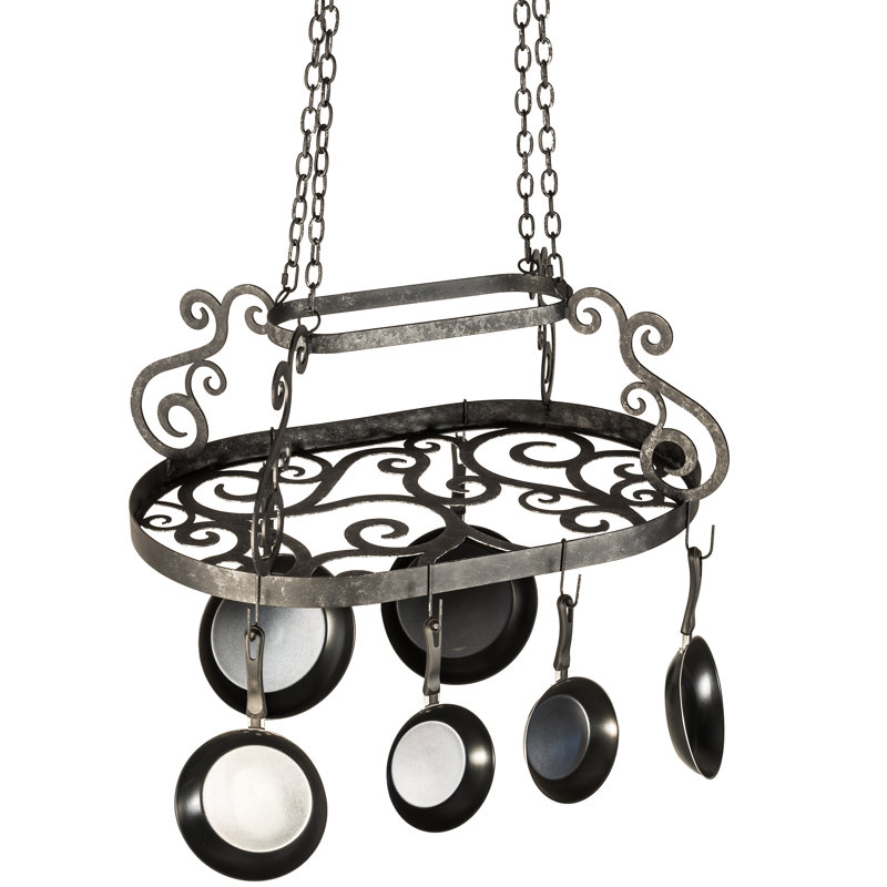 Neo Handcrafted Smoke Finish Metal Hanging Pot Rack