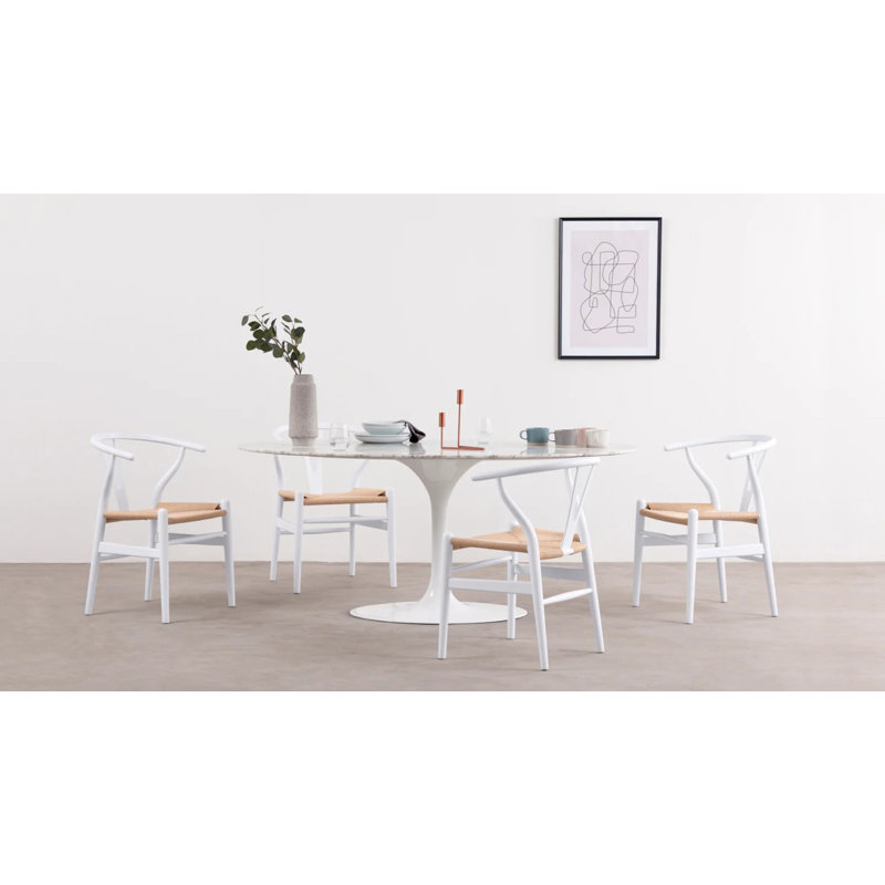 Classic White Wishbone Wooden Arm Chair