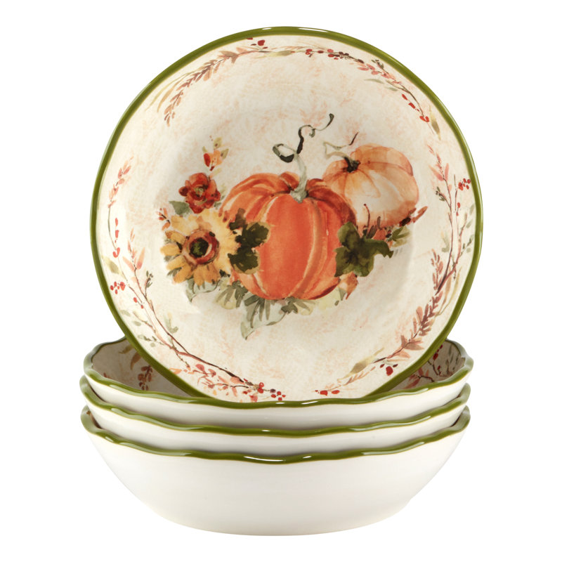 Harvest Morning Ceramic Fall Soup Bowls, Set of 4
