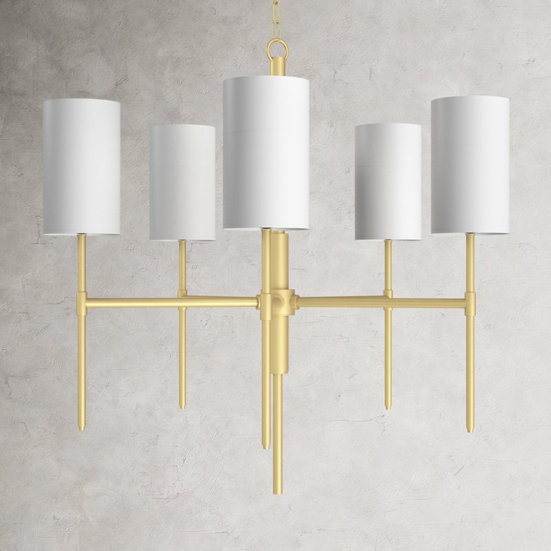Aged Brass 5-Light Candle Chandelier with White Shades
