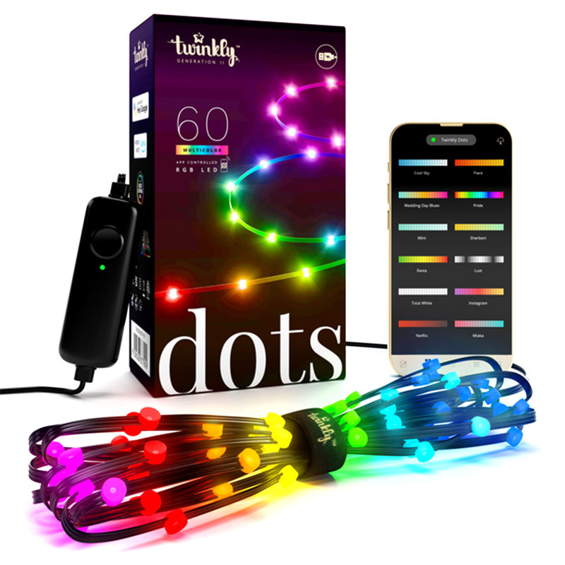 Twinkly Dots 60 LED Smart Gaming Room Flexible Lights, USB Black