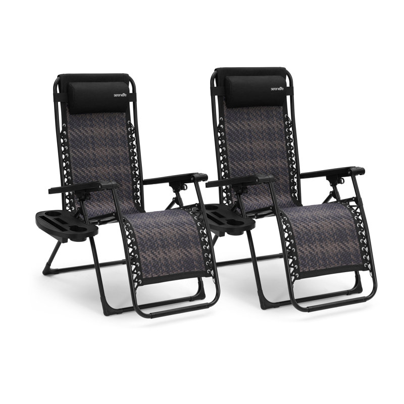 SereneLife Sleek Black Rattan Zero Gravity Outdoor Recliner Set