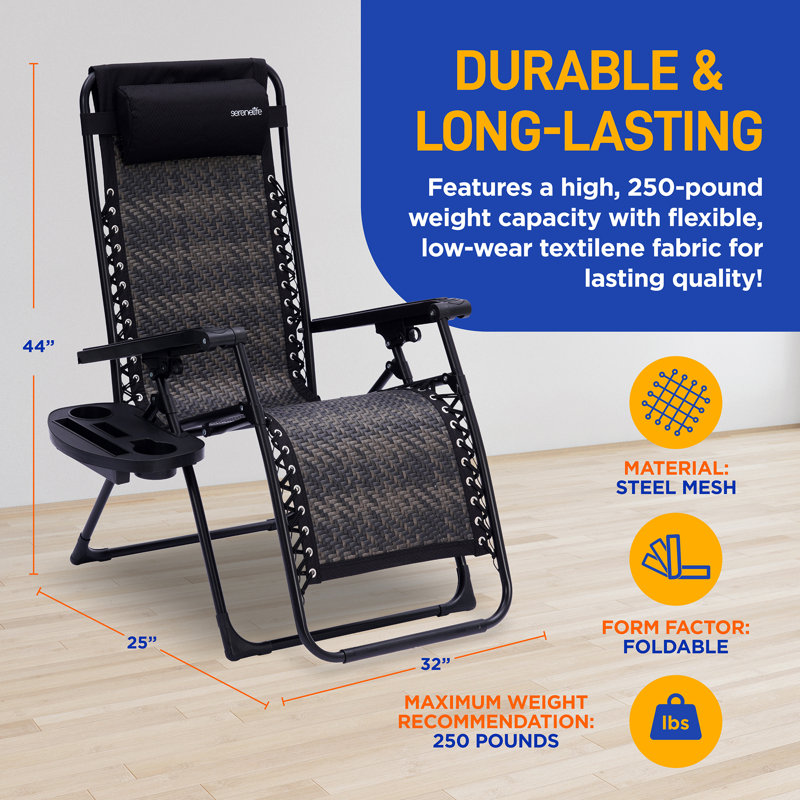 SereneLife Sleek Black Rattan Zero Gravity Outdoor Recliner Set
