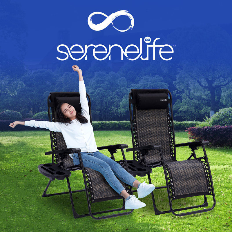 SereneLife Sleek Black Rattan Zero Gravity Outdoor Recliner Set