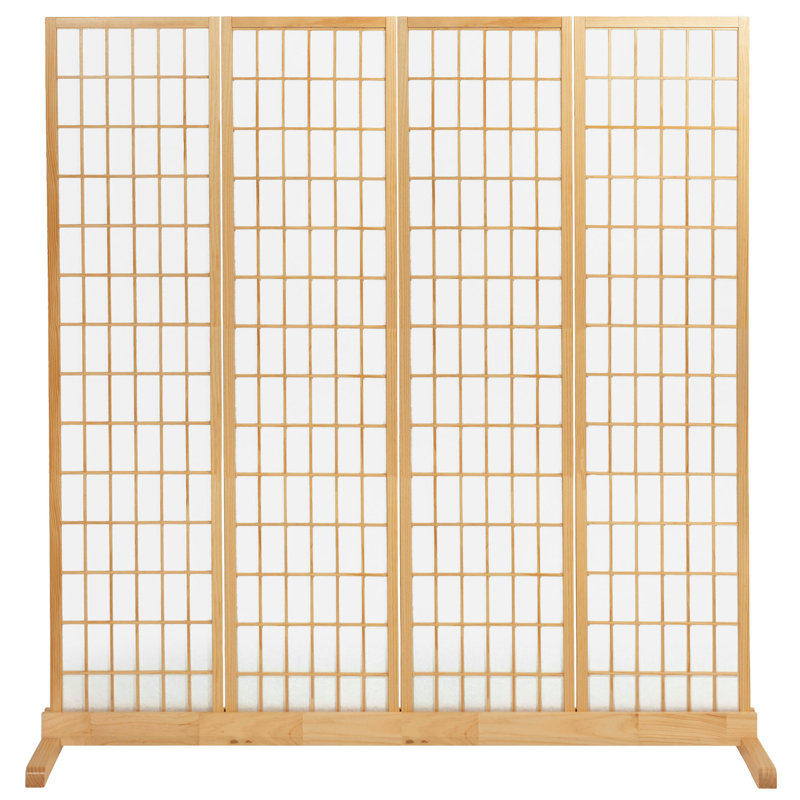Natural Wood 4-Panel Folding Screen Room Divider Stand