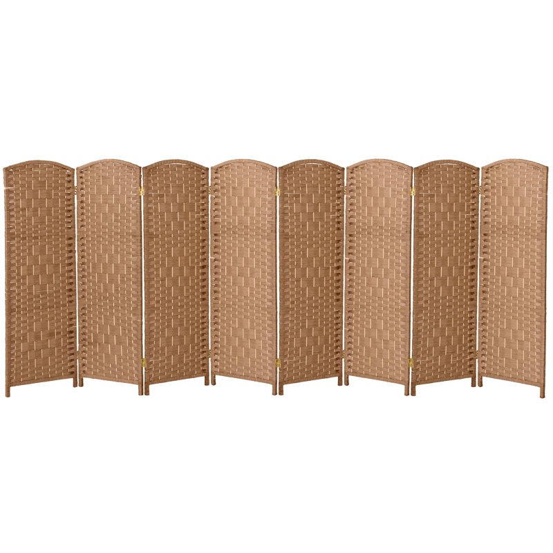 Natural Brown Woven Plant Fiber 8-Panel Folding Screen