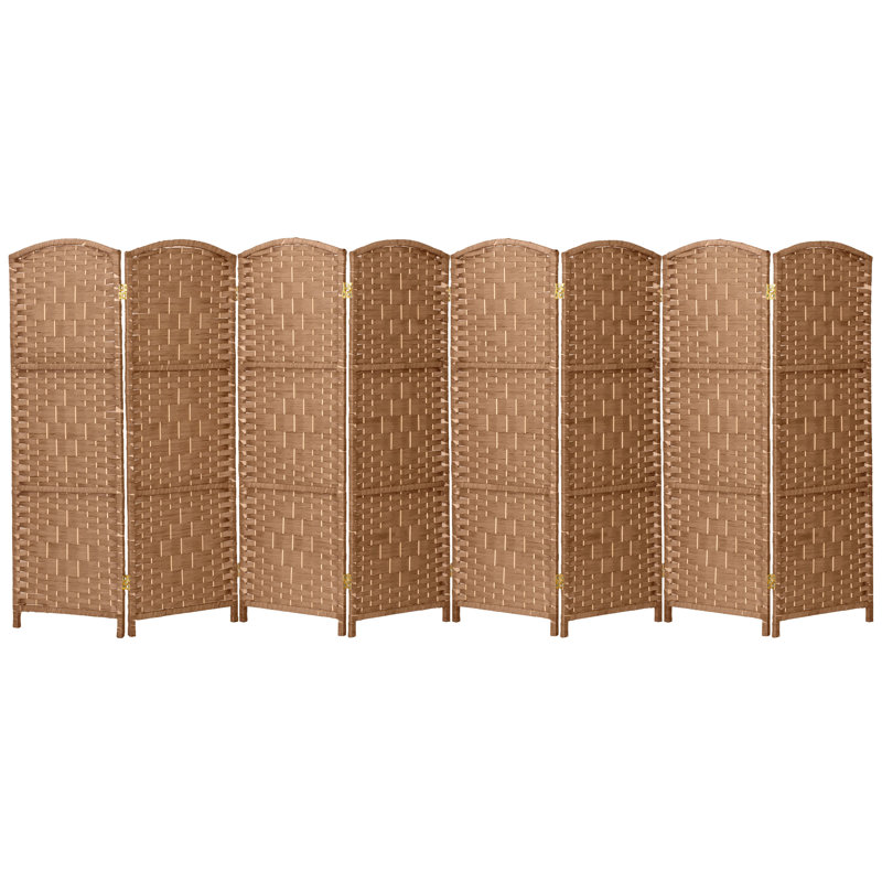 Natural Brown Woven Plant Fiber 8-Panel Folding Screen