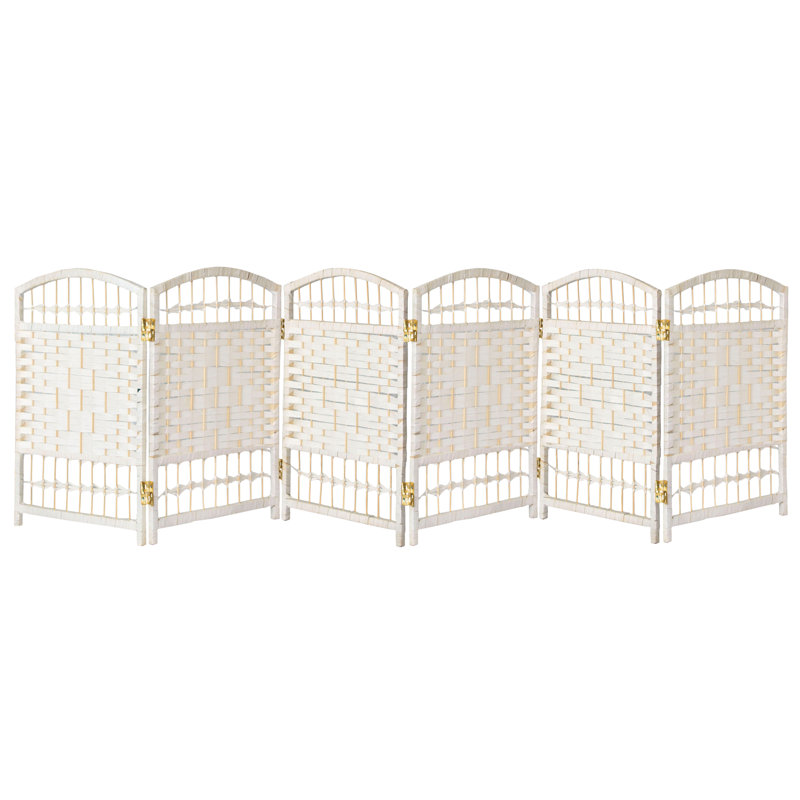 White Natural Fiber 6-Panel Folding Screen Room Divider