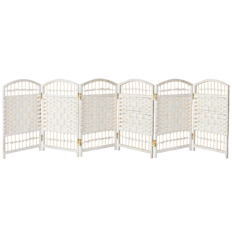 White Natural Fiber 6-Panel Folding Screen Room Divider