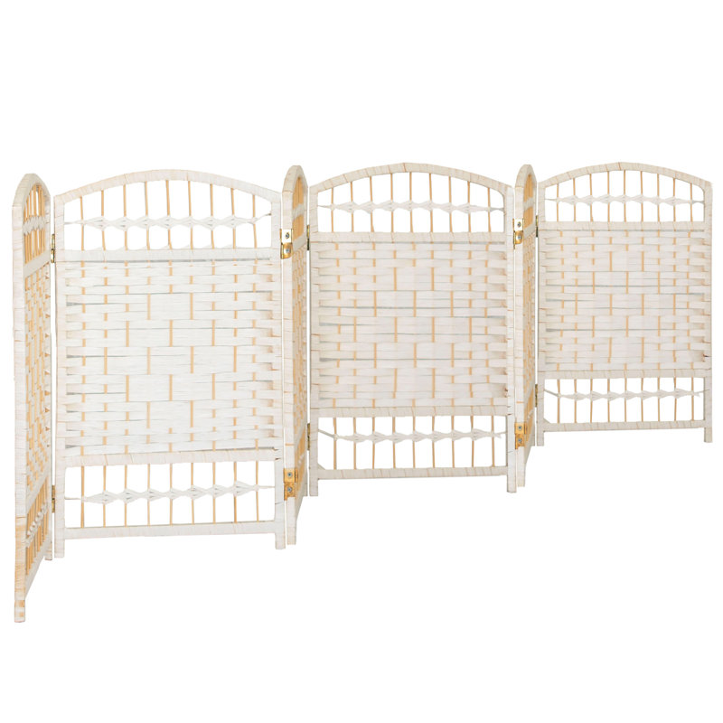 White Natural Fiber 6-Panel Folding Screen Room Divider