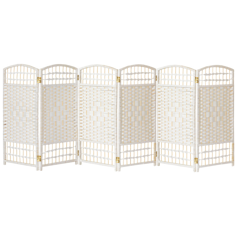 White Natural Fiber 6-Panel Folding Screen Room Divider
