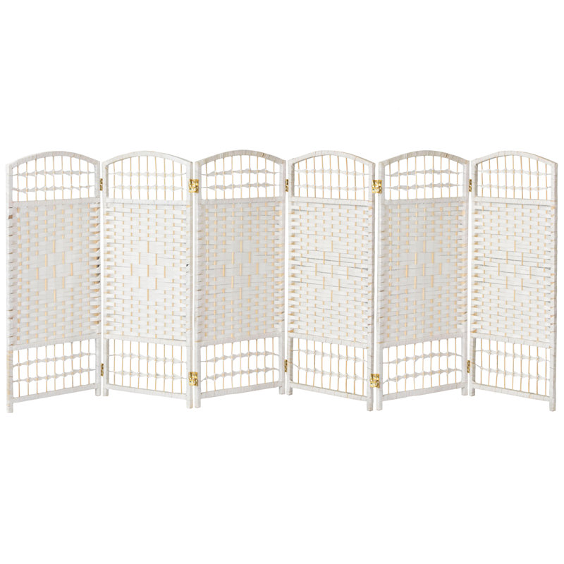 White Natural Fiber 6-Panel Folding Screen Room Divider