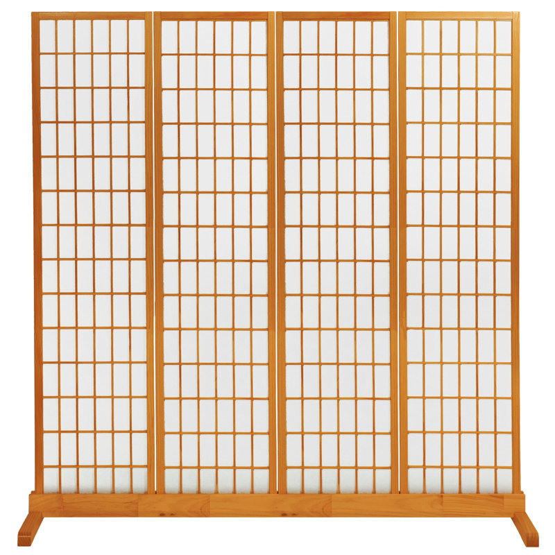 Honey Stained 4-Panel Folding Room Divider Stand