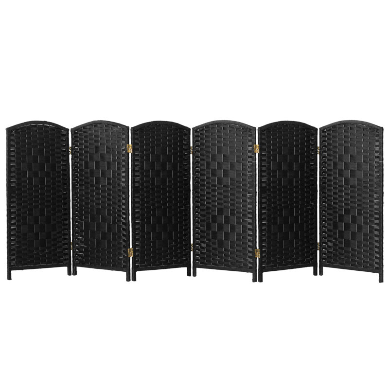 3 ft. Tall Black Woven Fiber Folding Screen - 6 Panel