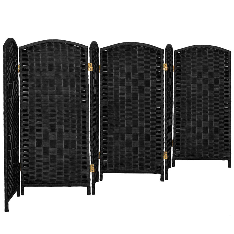 3 ft. Tall Black Woven Fiber Folding Screen - 6 Panel