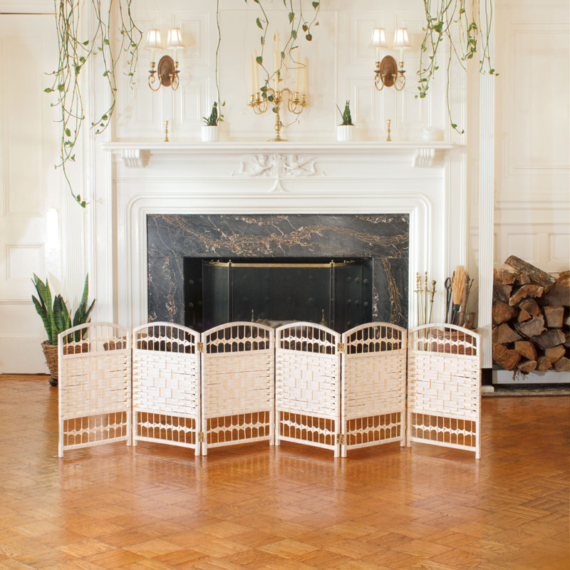 White Natural Fiber 6-Panel Folding Screen Room Divider