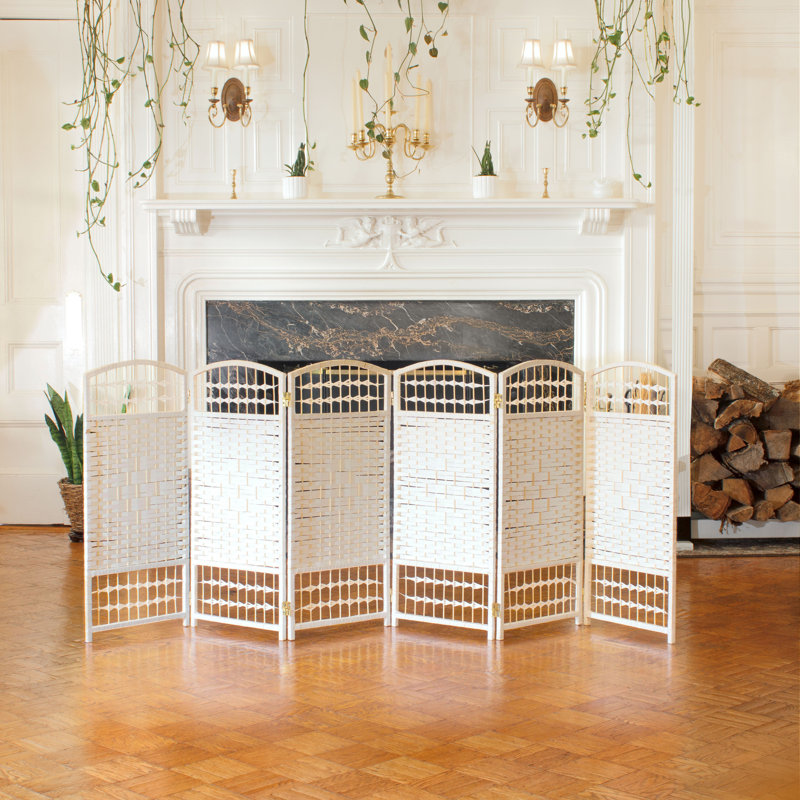 White Natural Fiber 6-Panel Folding Screen Room Divider