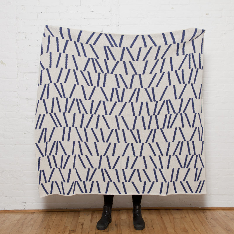 Blue and Beige Knitted Eco Throw Blanket