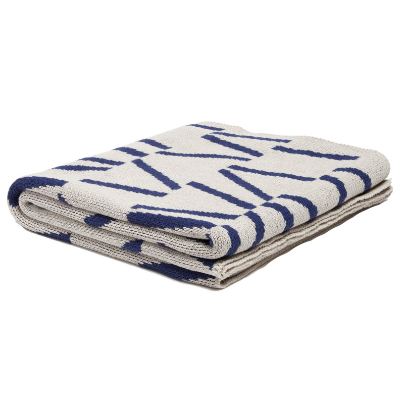 Blue and Beige Knitted Eco Throw Blanket