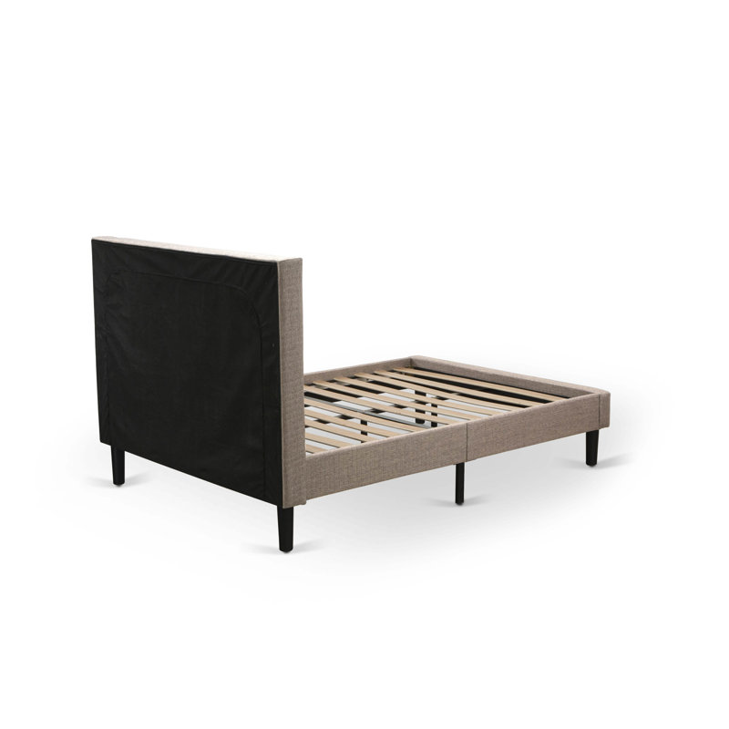 Queen Dark Khaki Tufted Linen Upholstered Bed with Wood Slats