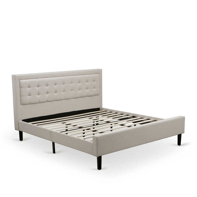 Mist Beige Linen and Engineered Wood King Bed with Tufted Headboard