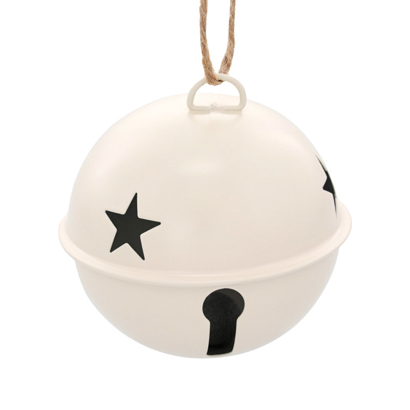 Ivory Metal Jingle Bell Ornaments with Star Cutouts, Set of 6
