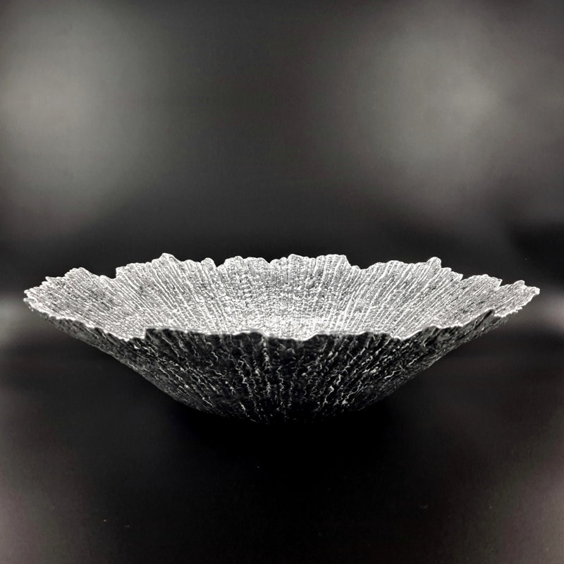 Coral Opulence 16" Silver Lacquered Glass Centerpiece Bowl