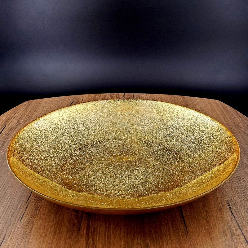 Handcrafted Gold Lacquered Glass Decorative Centerpiece Bowl