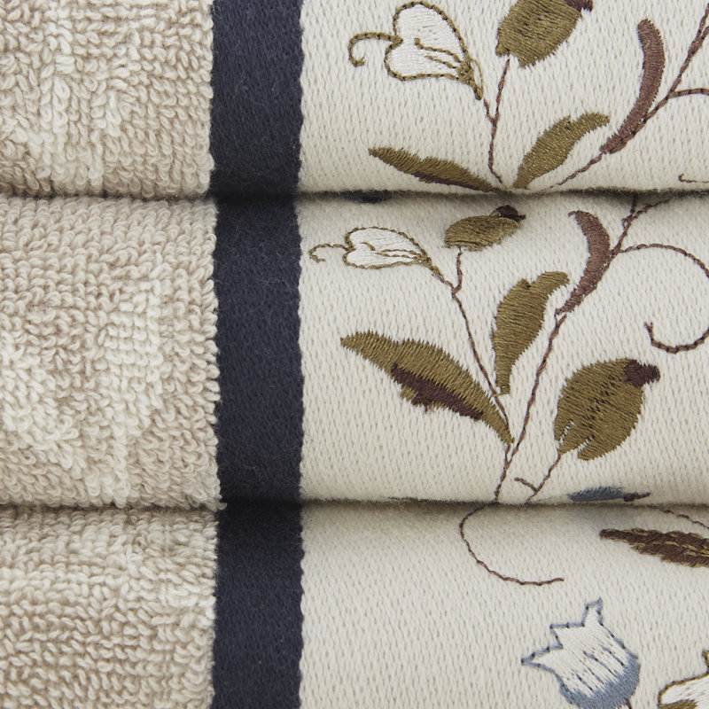 Navy Embroidered Cotton Jacquard 6-Piece Towel Set
