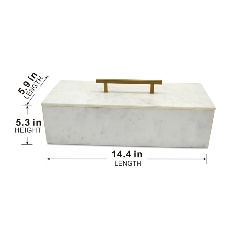 White Marble Decorative Box with Brass Handle