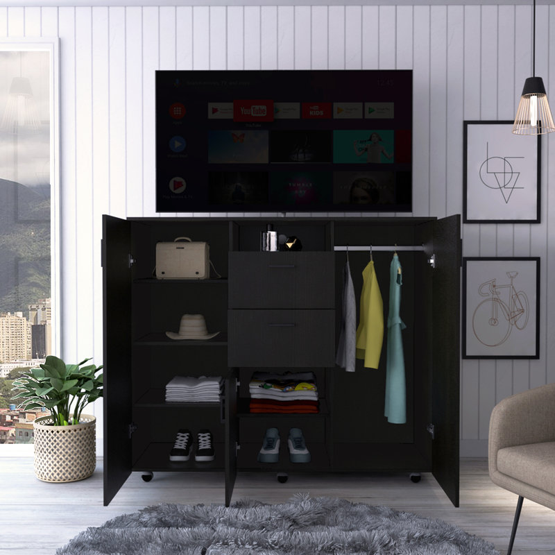 Milano Modern Black Engineered Wood Double Door Cabinet Dresser