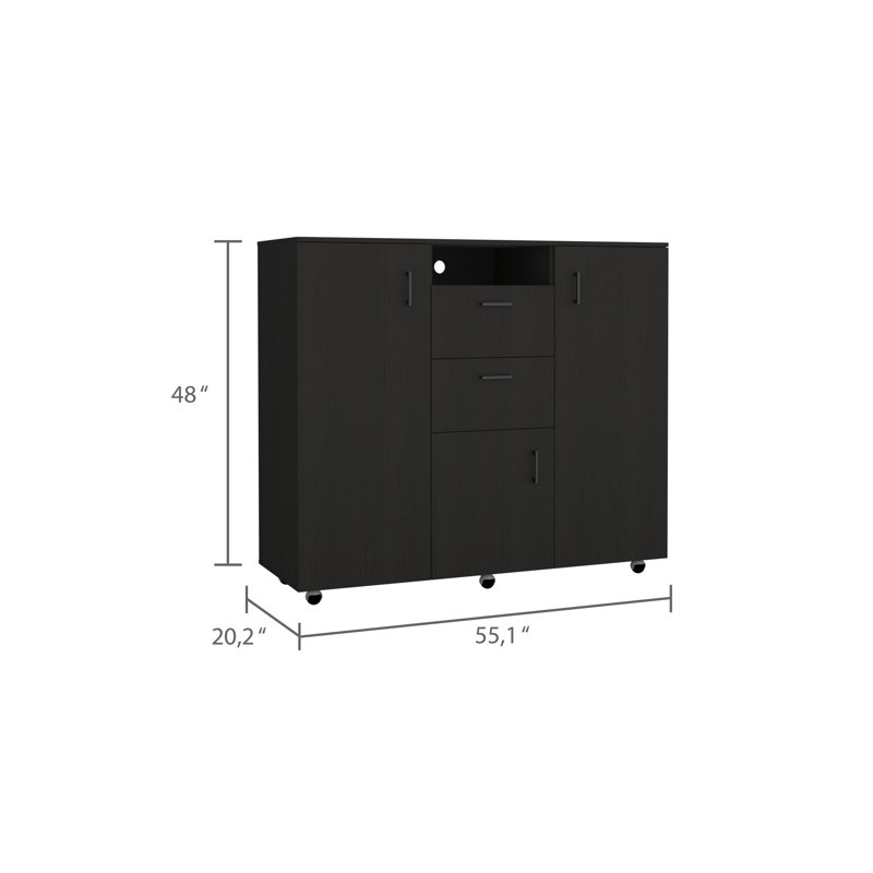 Milano Modern Black Engineered Wood Double Door Cabinet Dresser