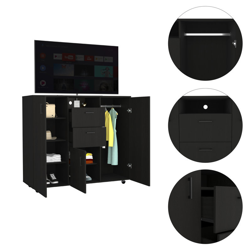 Milano Modern Black Engineered Wood Double Door Cabinet Dresser