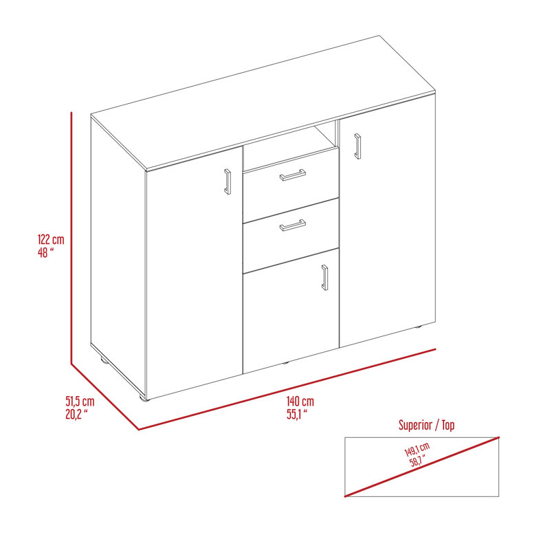 Milano Modern Black Engineered Wood Double Door Cabinet Dresser