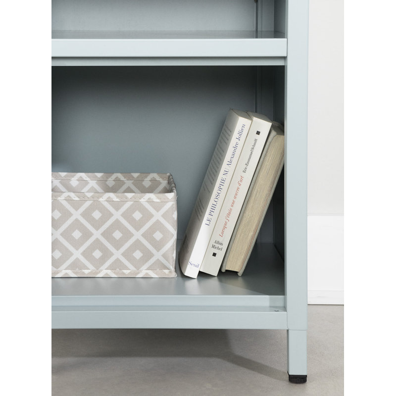 Light Blue Metal 1-Door Nightstand with Open Shelf