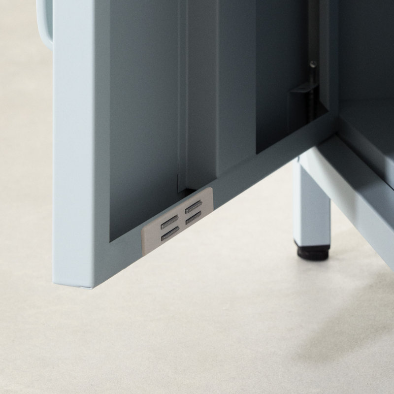 Light Blue Metal 1-Door Nightstand with Open Shelf