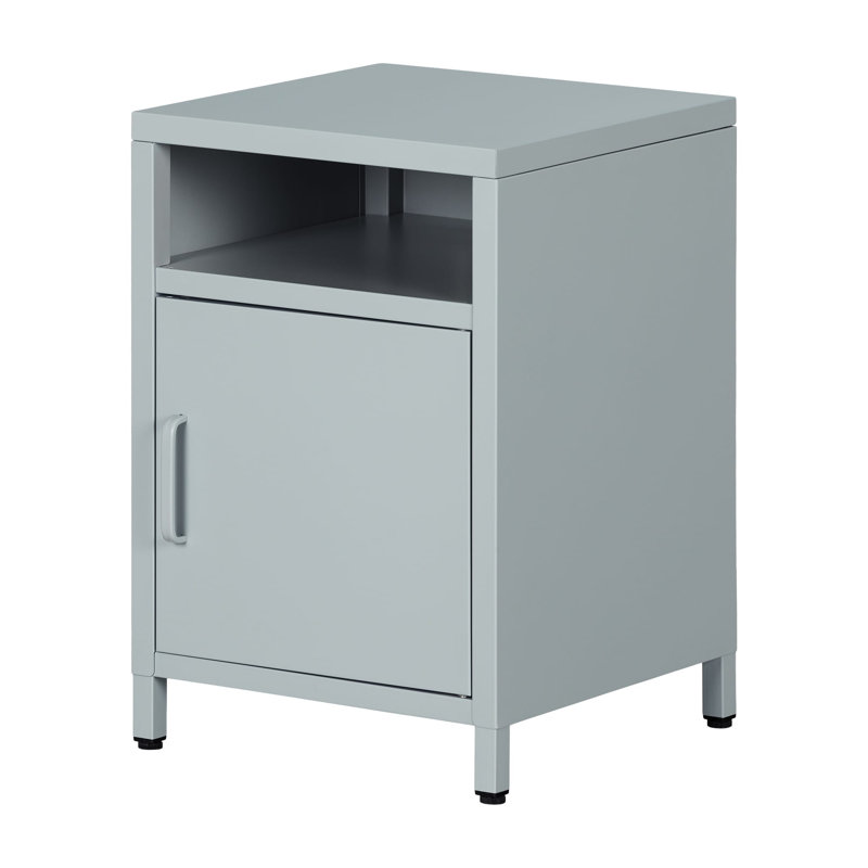 Light Blue Metal 1-Door Nightstand with Open Shelf