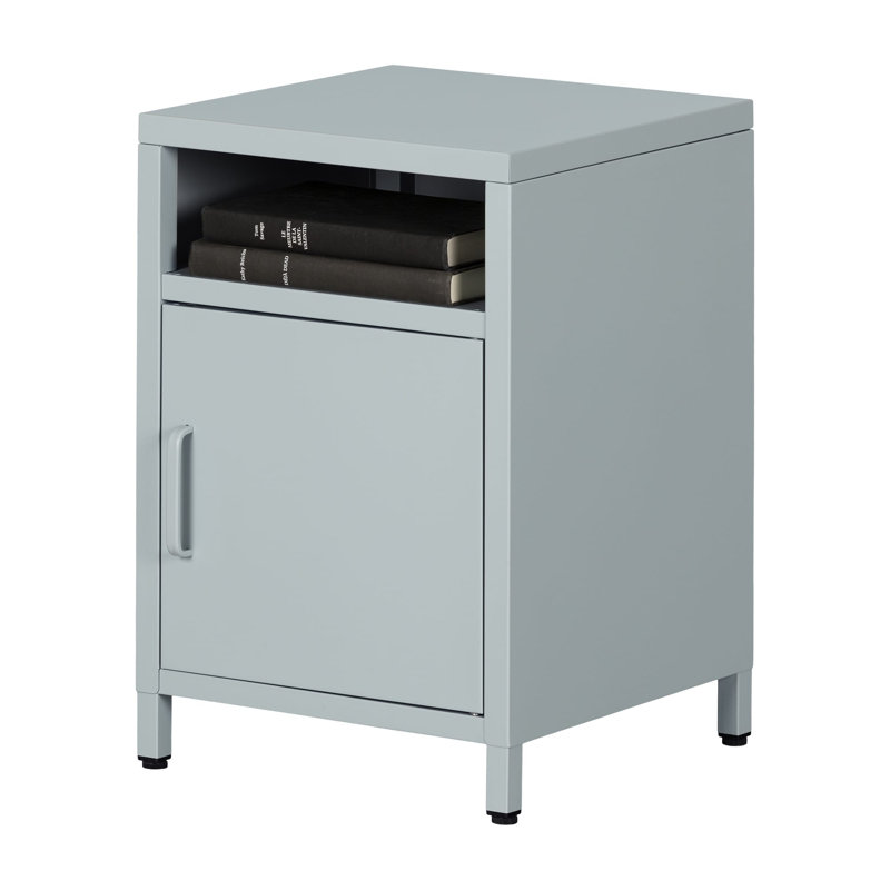 Light Blue Metal 1-Door Nightstand with Open Shelf
