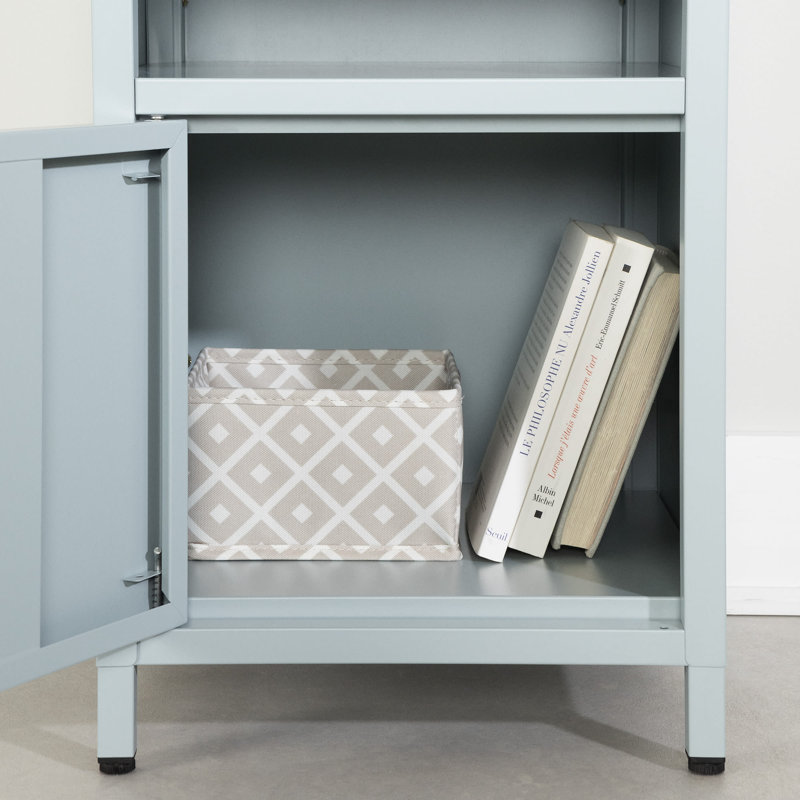 Light Blue Metal 1-Door Nightstand with Open Shelf