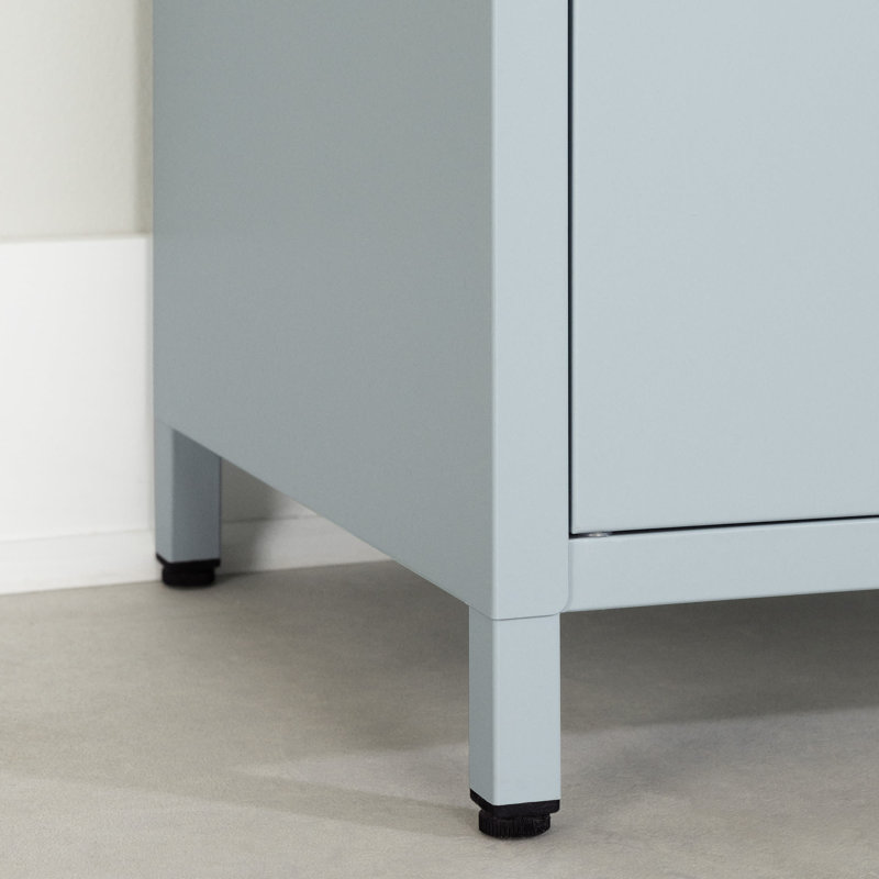 Light Blue Metal 1-Door Nightstand with Open Shelf
